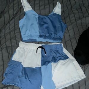SHEIN Blue and White Patchwork Set